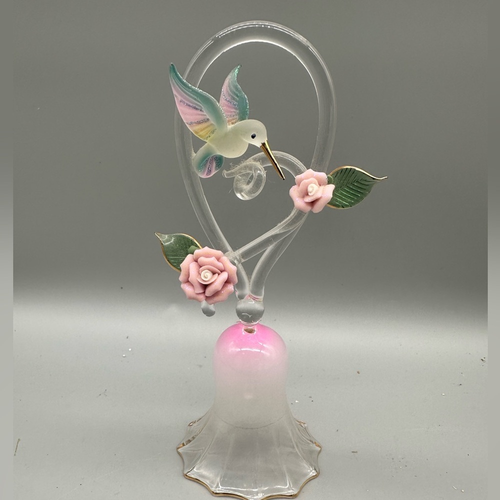 Artisan Glass Hummingbird with Pink and Green Accents